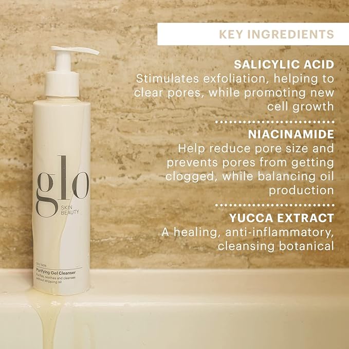 Glo Skin Beauty Purifying Gel Cleanser - Salicylic Acid + Niacinamide Face Wash Balances Skin, Targets Clogged Pores, Excess Oil & Breakouts - Gently Exfoliates & Minimizes Appearance of Fine Lines-VivaGrace Women