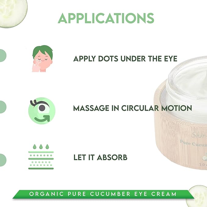 Shir-Organic Pure Cucumber Eye Cream For Dark Circles Eye Puffiness Wrinkles Instant Hydration Anti Aging Eye Cream for All Skin Type (15 ML)-VivaGrace Women