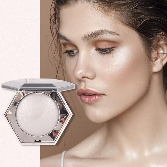 Pearl White Shimmer Glitter Highlighter Highlight Makeup Contour Powder,Silver Face Highlighter, Highlighter+Makeup iluminadores Illuminator Make Up (Shiny Silver)-VivaGrace Women