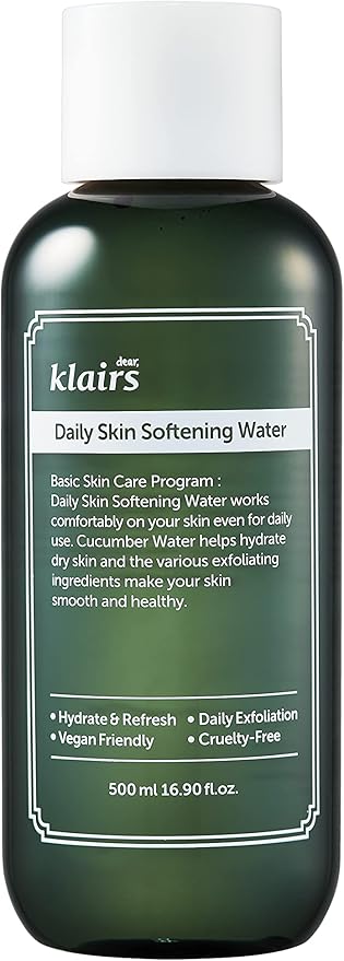 [DearKlairs] Daily Skin Softening Water, Toner, Jumbo 16.90 Fl Oz, Skin Refining Cucumber Essence, Daily mild exfoliator-VivaGrace Women