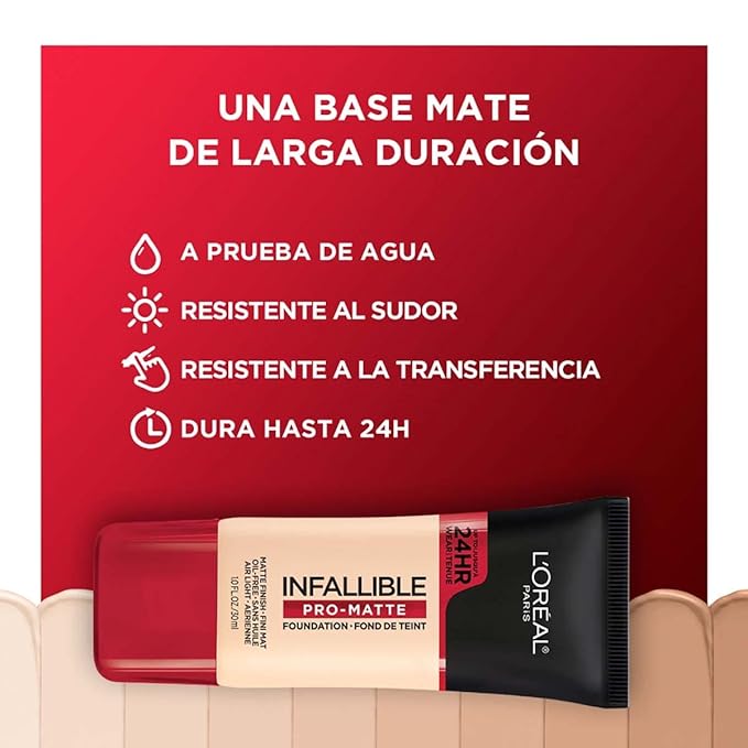 L'Oreal Paris Cosmetics Makeup Infallible Pro-Matte Liquid Longwear Foundation, Natural Buff, 1 fl oz.-VivaGrace Women
