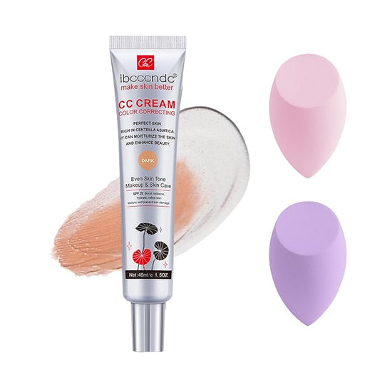 Color Correcting CC Cream,Invisible Pores Cream Foundation And Invisible Pores Concealer,CC Cream Foundation Rich In Centella Asiatic, Moisturizing And Waterproof CC Cream With Spf 25 (DARK)-VivaGrace Women