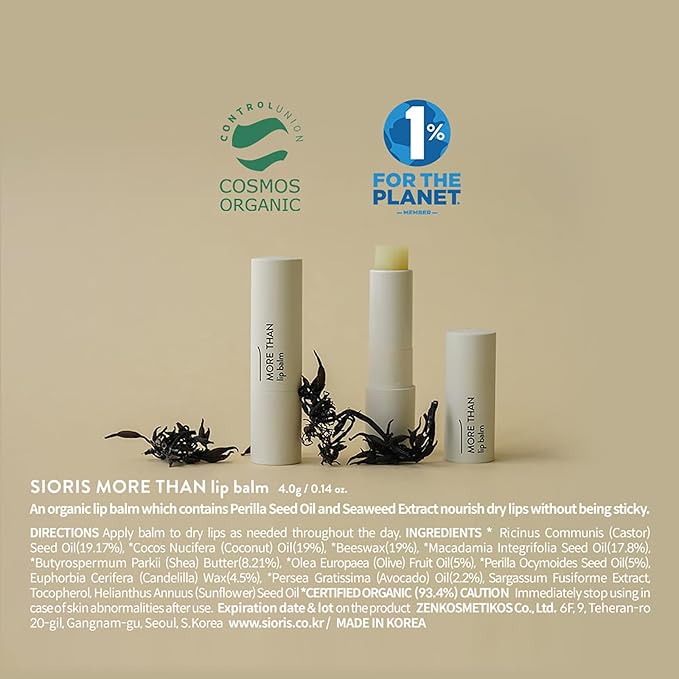 sioris 100% natural organic lip butter,More than lip balm,Hizikia extract gently exfoliates lips,Perilla Seed Oil and Macadmia oil nourish chapped lips-VivaGrace Women