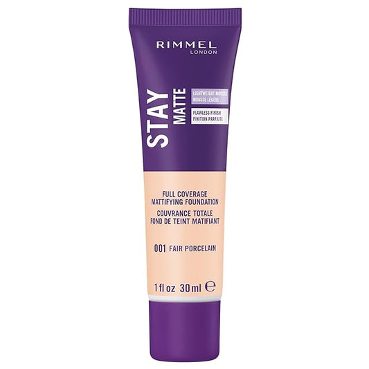 Rimmel London Stay Matte Liquid Mousse - 001 Fair Porcelain - Foundation, Lightweight, Shine Control, Oil-Free, 1oz-VivaGrace Women