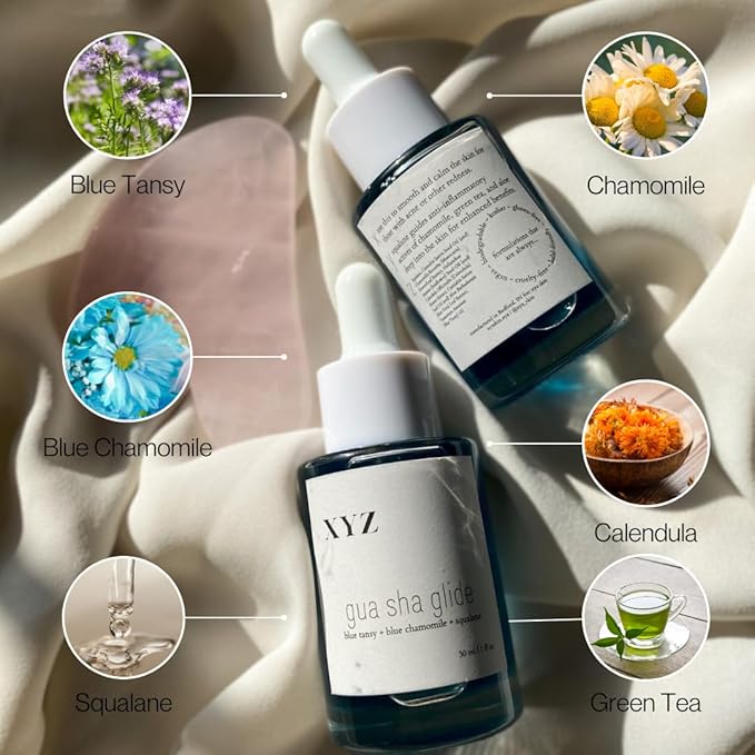 Gua Sha Glide Face Oil - Hydrating and Soothing Face Oil With Azulene Blue Tansy, Blue Chamomile + Squalene | Moisturizer, Face Oil and Soothing Agent for All Skin Types - 1 fl oz (30ml)-VivaGrace Women