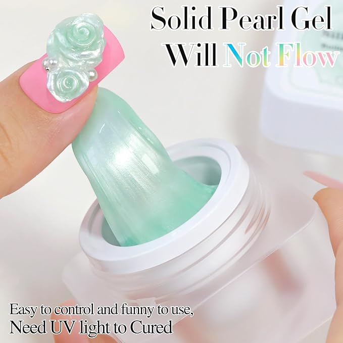 Double Rhythm 3D Nail Gel Pearl Solid Sculpting for Nail Art Non-Sticky Hard for Building Carving Molding Extension Soak Off UV/LED Nail Art Salon Home DIY 0.5 Oz (Green-Silk 08)-VivaGrace Women