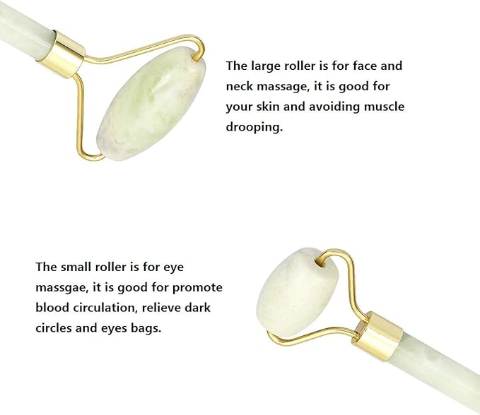 mookaitedecor Xiuyan Jade Roller & Rose Quartz Gua Sha Scraping Massage Tool Set, Face Massager for Wrinkles, Anti Aging-VivaGrace Women