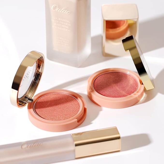 Oulac Shimmer Blush Cheek| 2 in 1 Powdery Blush & Highlighter | Pigmented&Blendable | Shape & Highlight Face| Vegan & Cruelty-Free | 4.8g F01 Love Attraction-VivaGrace Women