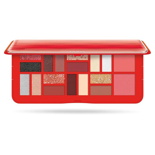 Pupa Milano Make-Up Palette L, 002 Red, 0.71 oz - 18 Pan Eyeshadow and Blush Palette, Matte, Shimmer, Metallic Finishes - Blendable Velvety Texture Blush Powder - Talc-Free - Eco-Friendly Packaging-VivaGrace Women