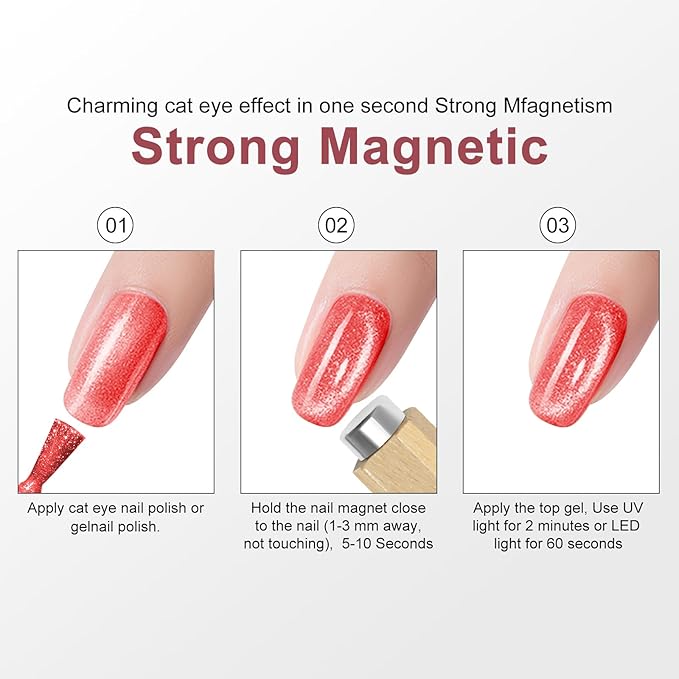 3 in 1 Nail Magnet, Multifunctional Cat Eye Gel Nail Polish Magnet with Octagonal Mahogany Shell Protective Cover for Cat Eye Nail Art Design (Original Wood)