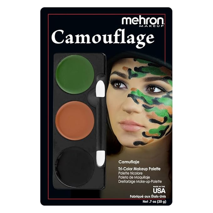 Mehron Makeup Tri-Color Character Makeup Palette | Halloween, Special Effects and Theater Cream Makeup FX Palette | Face Paint Makeup .7 oz (20 g) (CAMOUFLAGE)-VivaGrace Women