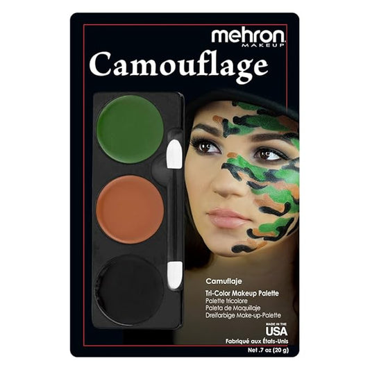 Mehron Makeup Tri-Color Character Makeup Palette | Halloween, Special Effects and Theater Cream Makeup FX Palette | Face Paint Makeup .7 oz (20 g) (CAMOUFLAGE)-VivaGrace Women