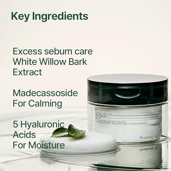 Pyunkang Yul PKY Calming Toner Pad with Tea Tree, 5 Hyaluronic Acids, Removes Dead Skin Cells, Moisturizes, Korean Face Skin Care, Acne Prone & Sensitive Skin, Double-Sided Pad 7.7 fl.oz 70ea-VivaGrace Women