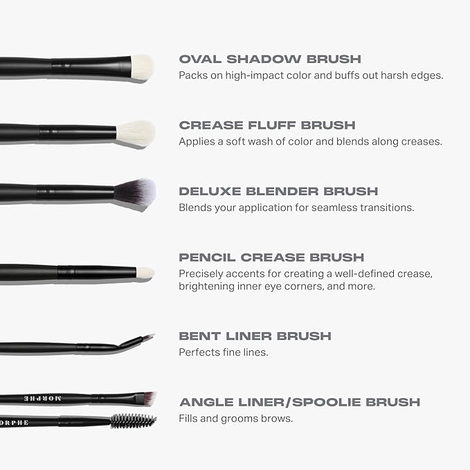 Morphe Eye Stunners Brush Set - 6 Piece Eyeshadow Brush Set - Lining, Blending & Angled Eyeshadow Brushes - Made with Natural & Synthetic Bristles and Includes Makeup Brush Case (6 Count)-VivaGrace Women