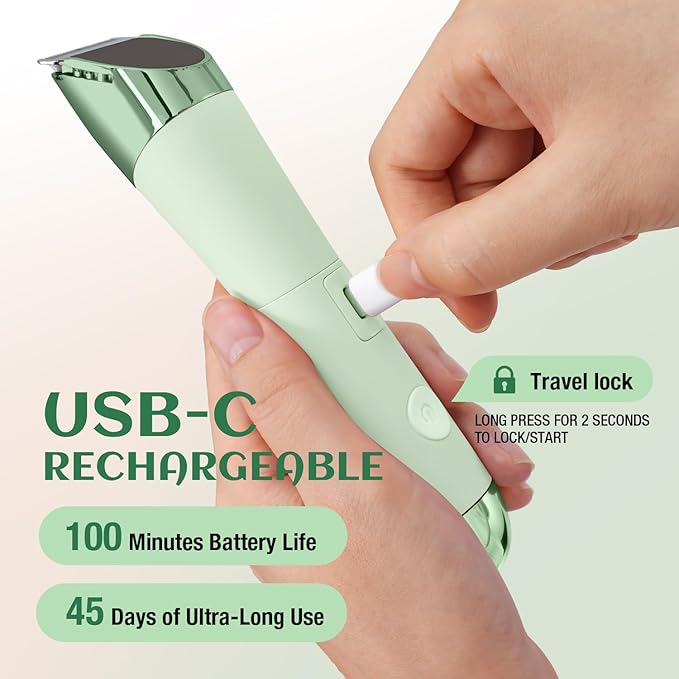 SUPRENT Bikini Trimmer Women - Painless Ladies Hair Removal - Waterproof Wet & Dry - 2 in 1 Lady Shaver for Pubic & Facial Hair - Cordless Electric Razor with USB-C Rechargeable - Green-VivaGrace Women