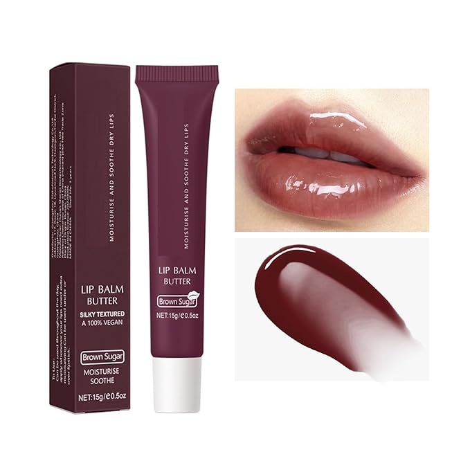 6 Color Hydrating Lip Butter Balm, Moisturizing Lip Repair, Lightweight Nourished Lip Glossy Christmas for Women (03 Brown Sugar)-VivaGrace Women