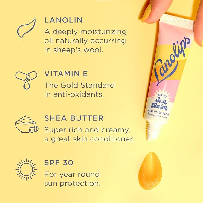Lanolips Sun Balm Tropical SPF 30 Lip Balm - Hydrating Lanolin Lip Moisturizer with Pineapple Scent - Beach Essentials & Sun Care with Broad Spectrum UVA/UVB Protection - Untinted (0.44 oz)-VivaGrace Women