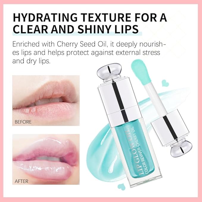 Hydrating Lip Glow Oil-Lip care oil- Lip Oil Tinted for Lip Care and Dry Lips-Prevents Dry Cracked-Non-sticky Big Brush Head-Lip Plumping -Lip Oil gloss tinted-002-VivaGrace Women