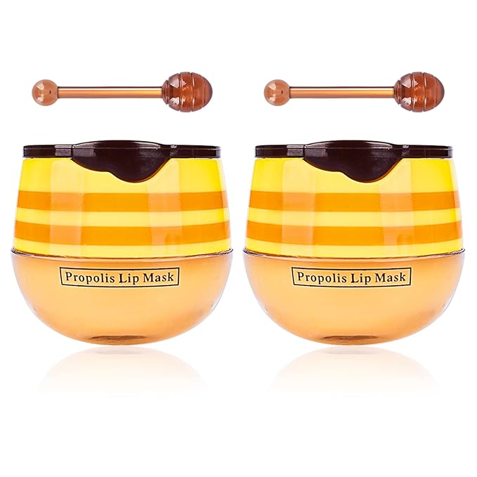 2Pcs Bee Lip Balm Honey Pot, Bee Honey Lip Sleeping Mask Overnight Repair Lip, Moisturizing Lip Mask Bee Lip Balm Pot with Wand, Hydrate Nourish Lips Lip Scrubs Exfoliator-VivaGrace Women