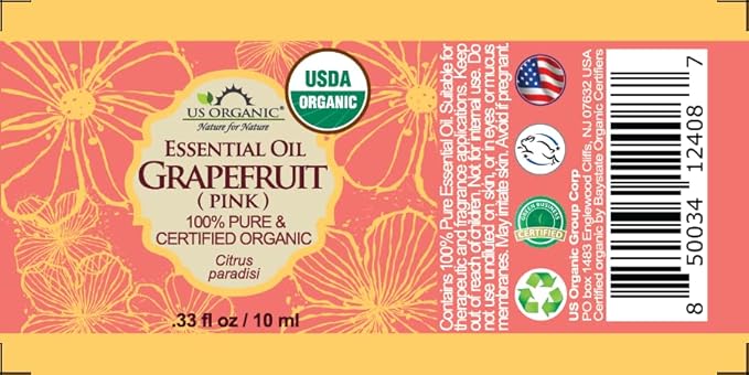 US Organic Grapefruit Pink Essential Oil, USDA Certified Organic, Cold Pressed, 100% Pure, for Face, Hair, Skin, Aromatherapy, and More (10 ml)-VivaGrace Women