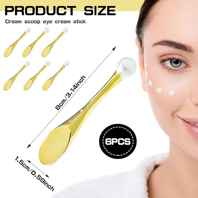 6Pcs Mini Eye Roller Plastic Eye Cream Massager Sticks Makeup Spatula Scoop Dark Circle Remover Beauty Cosmetic Tool for Skin Care,Golden-VivaGrace Women