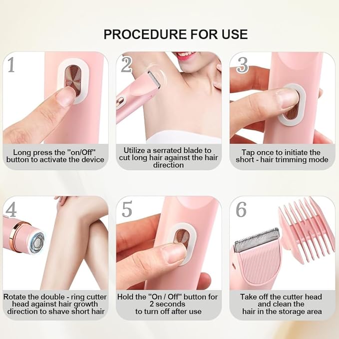 2 in 1 Womens Body Shaver,2025 Glow Aura Electric Razor, Dual Head Shaver Women, Electric Razor for Womens Legs, IPX7 Waterproof Wet & Dry Use Body Intimate Areas,Pink-VivaGrace Women