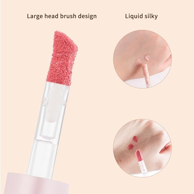 Liquid Highlighter, Liquid Blush with Face Brush Long Lasting Smooth Lightweight Smudge Proof Blush+ Highlighter-VivaGrace Women