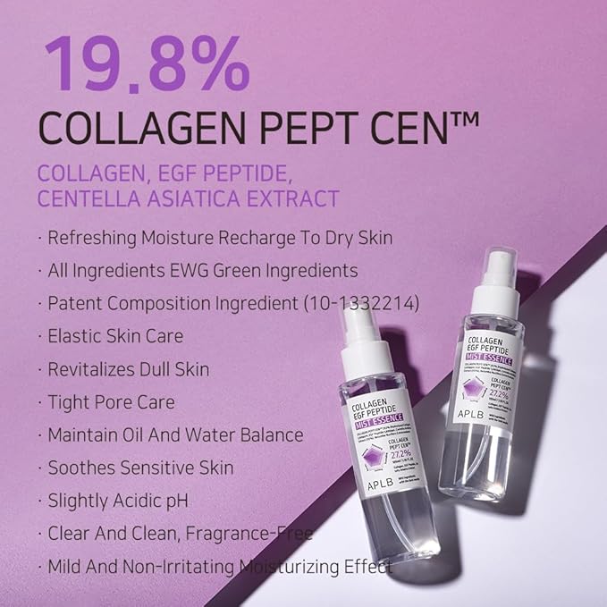 APLB Collagen EGF Peptide Mist Essence | COLLAGEN PEPT CEN™ 27.2% 3.55 FL.OZ/Korean Skincare, Elasticity care, Replenishing moisture, Revitalize for gentle and improve skin texture-VivaGrace Women