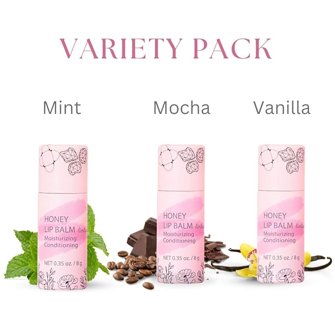 Organic Honey Lip Balm - 100% Grassfed Beef Tallow Chapstick for Women, Natural Raw Honey & Argan Oil - Ultra Moisturizing, Conditioning, Chemical Free - 3 Pack (3x0.28 oz) Tinted-VivaGrace Women