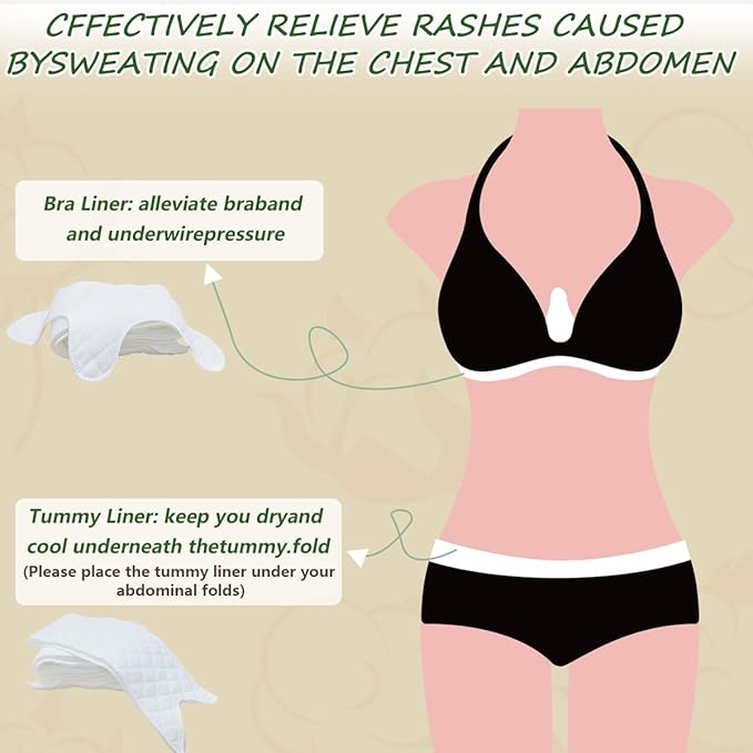 16 Pack Cotton Tummy Liners and Bra Liners Set for Sweat Rash Skin Folds Plus Size Women Sweating Supplies-VivaGrace Women