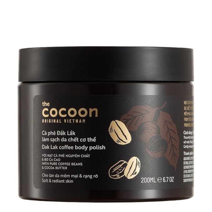 Cocoon Dak Lak Coffee Scrub Body, Exfoliating Body Scrub Organic with Coconut & Shea Butter, Dead Skin Remover for Body, Moisturizing Body for Sensitive Skin, Fragrance Free | Gift for Coffee Lovers-VivaGrace Women