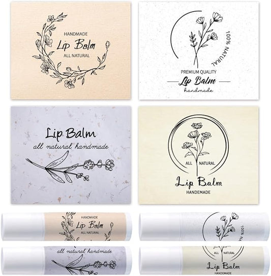OLYCRAFT 100Pcs 4 Style Lip Balm Label Sticker Word Labels Stickers Adhesive Lip Balm Label Sticker Plastic Lipstick Tag Stickers for Lip Balm Container Tubes 1.7x2.1 inch-VivaGrace Women