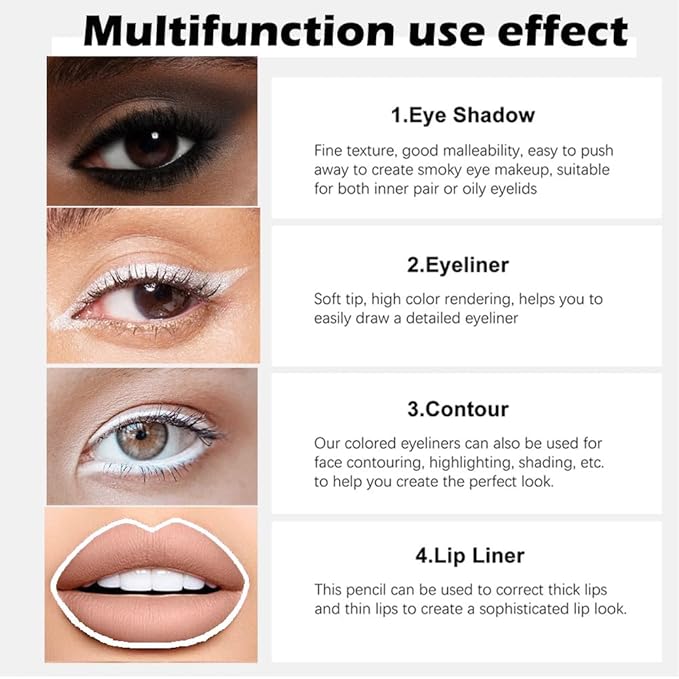 evpct 3Pcs Black & Pearl White & White Gel Glitter Eyeliner Pencils Set for Women Waterproof Smudge Proof lapiz de ojos delineador de ojos contra el agua Eye Liner Makeup 01 19 22