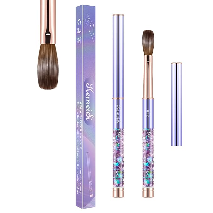 Acrylic Nail Brush Size #12, KEMEISI 100% Pure Kolinsky Nail Art Brushes Sturdy Handle Oval Shaped Acrylic Powder Nail Design Tools for Professional Manicure DIY Home Salon (Purple)-VivaGrace Women