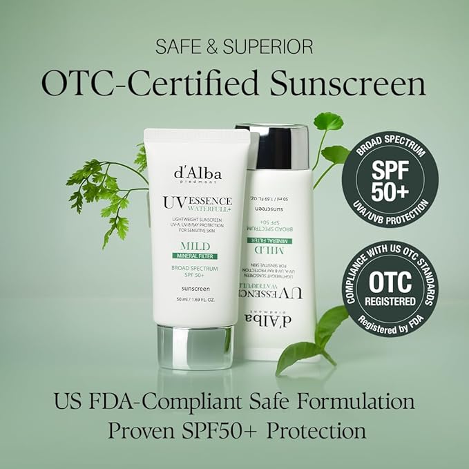 d'alba Piedmont Italian White Truffle Waterfull Mild Sunscreen, Vegan, Mineral Sunscreen, BROAD SPECTRUM SPF 50+ Non-Nano Suitable for Sensitive Skin, Korean Skin Care (1.69 fl. oz)-VivaGrace Women