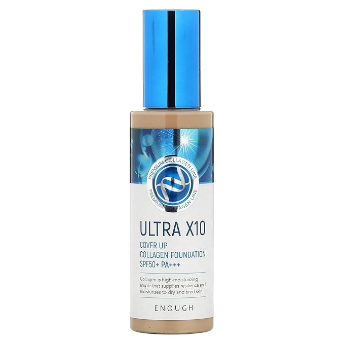 Enough Ultra X10 Cover Up Collagen Foundation, Hydrating Foundation for Dry Skin, Korean Skin Care Tinted Moisturizer Sunscreen, Makeup Cosmetics for Women SPF 50+ PA+++ 3.53oz (#23 Natural beige)-VivaGrace Women