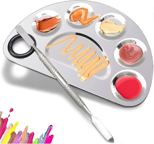 Makeup Palette Stainless Steel Cosmetic Palette 6-well with Spatula Tool for Nail Art Eye Shadow Mixing Foundation Painting Artist Mini Mixing Metal Palette Silver 4.9x3.3inch-VivaGrace Women