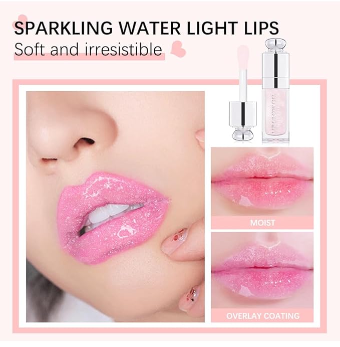 Hydrating Lip Glow Oil-Lip care oil- Lip Oil Tinted for Lip Care and Dry Lips-Prevents Dry Cracked-Non-sticky Big Brush Head-Lip Plumping -Lip Oil gloss tinted-002-VivaGrace Women