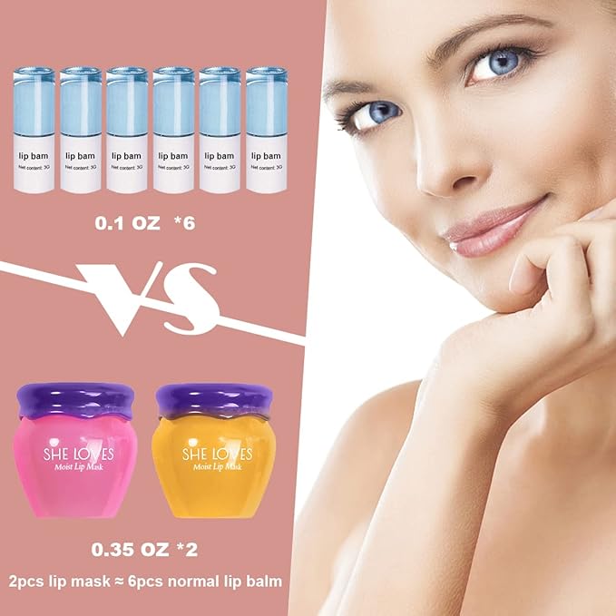 2PCS Lip Mask Overnight, Honey&Sakura Day and Night Repair Sleeping Lip Balm, Fade Lip Lines Bee Balm, Hydrating &Prevention Dry and Crack Lip Scrubs Exfoliator-VivaGrace Women