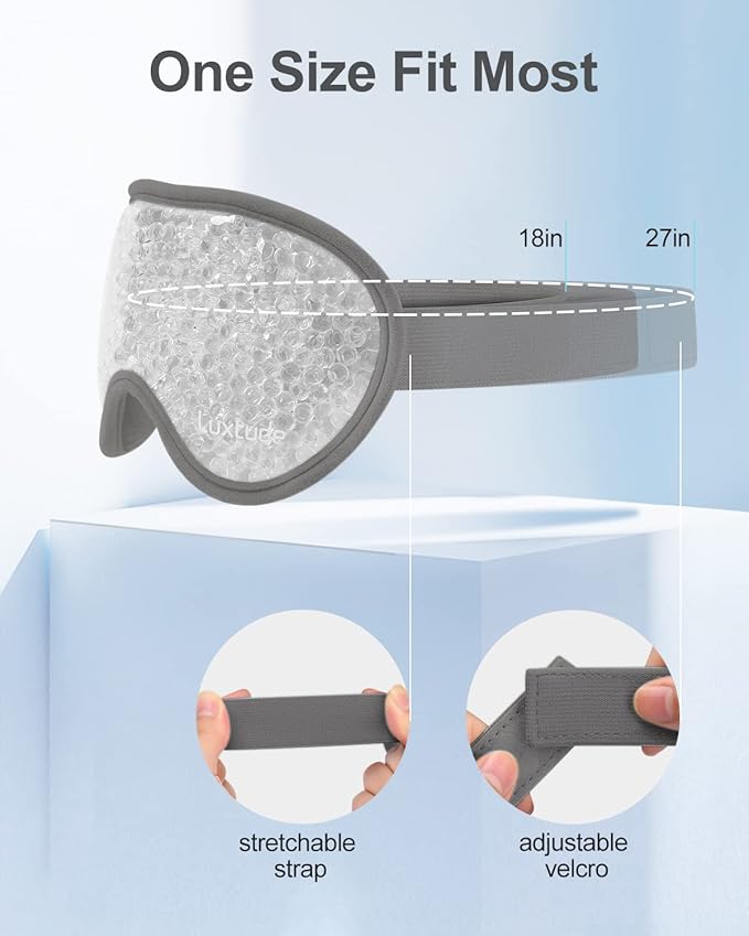 Luxtude Gel Eye Mask 2PCS, Reusable Cooling Eye Masks for Sleeping, Hot Cold Eye Mask Ice Pack, Frozen Cold Eye Compress for Puffiness/Dark Circles/Headaches/Migraines/Eye Bags/Stress Relief (Gray)-VivaGrace Women