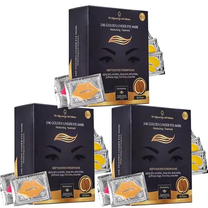 24K Gold Under Eye Patches with 6 pieces of Lip Mask, Anti-Aging Eye Mask, Under Eye Mask Dark Circles and Puffiness, Wrinkles Patches with Hydrogel, Collagen Eye Pad Elasticity Self Care 48 pairs…-VivaGrace Women