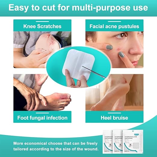 Dimora Hydrocolloid Wound Dressing, 10 Pack Ultra Thin 4" x 4" Large Patch Bandages with Self-Adhesive, Fast Healing for Bedsore, Burn, Blister, Acne Care, Sterile and Waterproof-VivaGrace Women