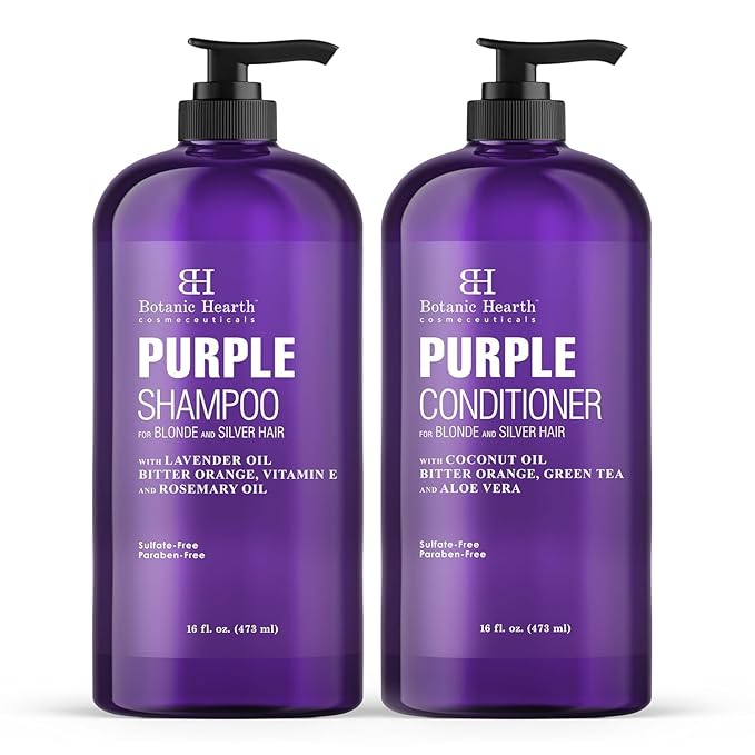 Botanic Hearth Purple Shampoo And Conditioner Set | For All Shades Of Blonde, Silver And Gray Hair | Enhances Highlights | Sulfate Free, Paraben Free, 16 Fl Oz Each-VivaGrace Women