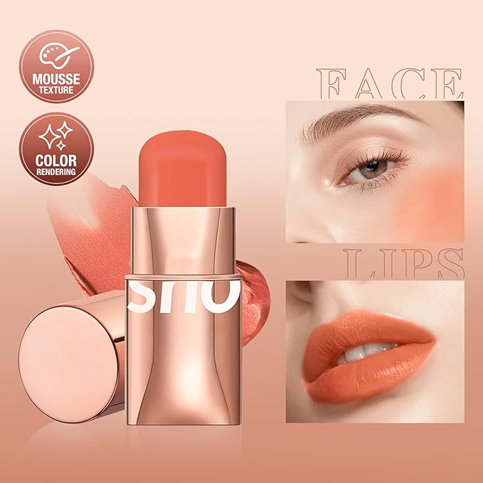 Cream Blush Stick for Cheeks Makeup, Waterproof Face Blush Stick Multi-Use Lip and Cheek Tint, Matte Finish Easy to Blend Lightweight Natural Cream Blusher Makeup for All Skin Tones-Orange-VivaGrace Women