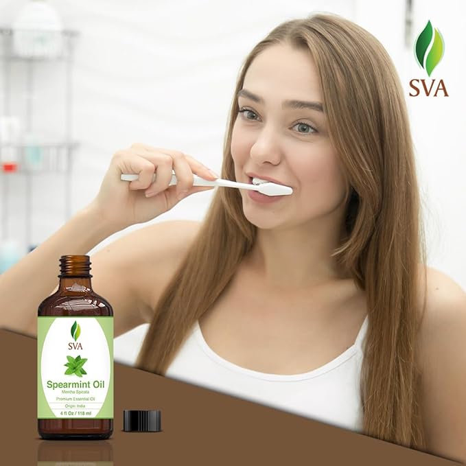 SVA Spearmint Essential Oil – 4 Fl Oz – 100% Natural Spearmint Oil - for Diffuser, Hair Care, Face, Skin Care, Aromatherapy, Scalp and Body Massage, Soap and Candle Making – with Dropper-VivaGrace Women