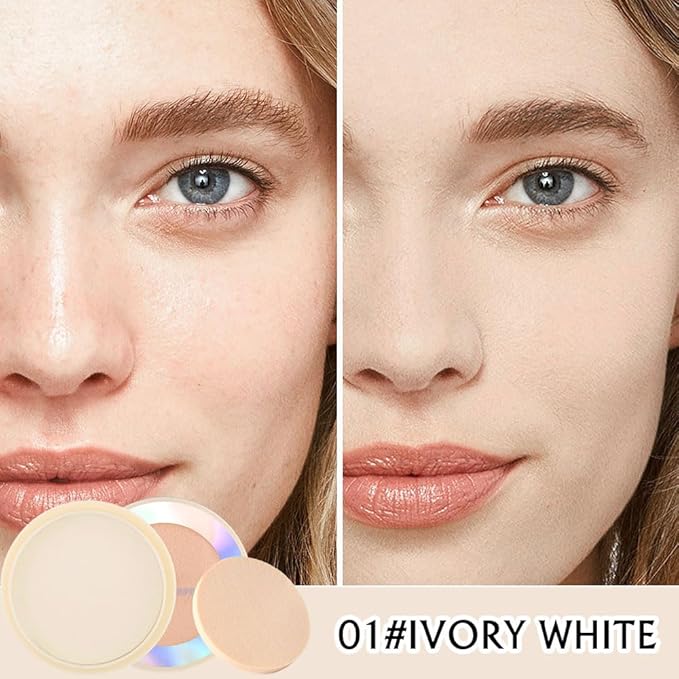 Oil Control Face Pressed Powder, Ultra-Fine Lightweight Face Powder, Soft-focus Matte Finish, Sheer Coverage, Lasting Oil Control, Ivory White (01#)-VivaGrace Women