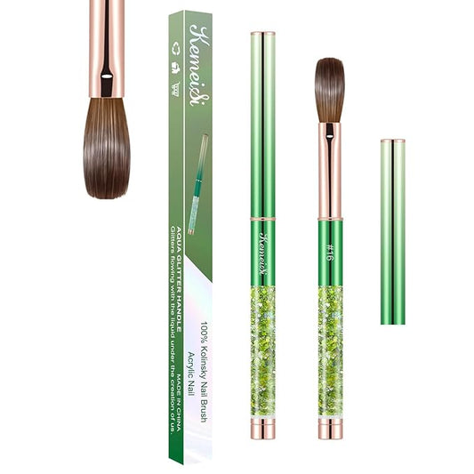 Acrylic Nail Brush Size #16, KEMEISI 100% Pure Kolinsky Nail Art Brushes Sturdy Handle Oval Shaped Acrylic Powder Nail Design Tools for Professional Manicure DIY Home Salon (Green)-VivaGrace Women