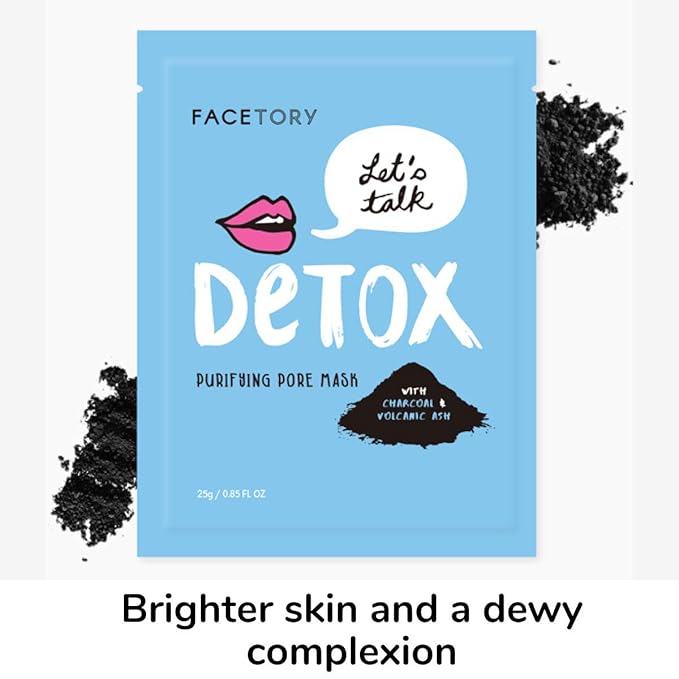 FACETORY K Beauty Face Mask Skin Care - LET'S TALK DETOX PURIFYING Sheet Mask with Charcoal & Volcanic Ash | Pore Refining Charcoal Face Mask (10 Pack)-VivaGrace Women