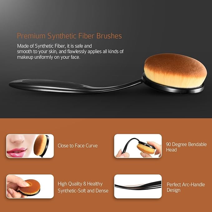 Yoseng Oval Makeup Brushes Set 10 Pcs Professional Oval Toothbrush Foundation Contour Concealer Eyeliner Blending Cosmetic Brushes Tool Set-With Box,Practical White Elephant Gift for Girls Women-VivaGrace Women