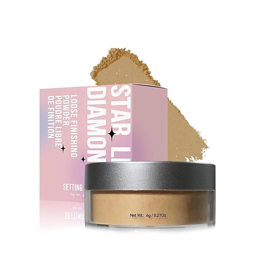 Loose Face Powder Setting Powder, Shimmer Glitter Loose Powder, Matte Finishing Powder Shine, Waterproof, Oil Control, Lightweight Face Powder Makeup for All Skin Tones (Dark Complexion Shimmer)-VivaGrace Women